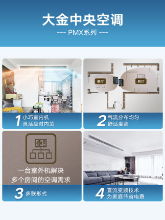 DAIKIN/大金中央空調(diào)家用一拖三3匹變頻空調(diào)機(jī)兩房?jī)蓮dPMX舒適款