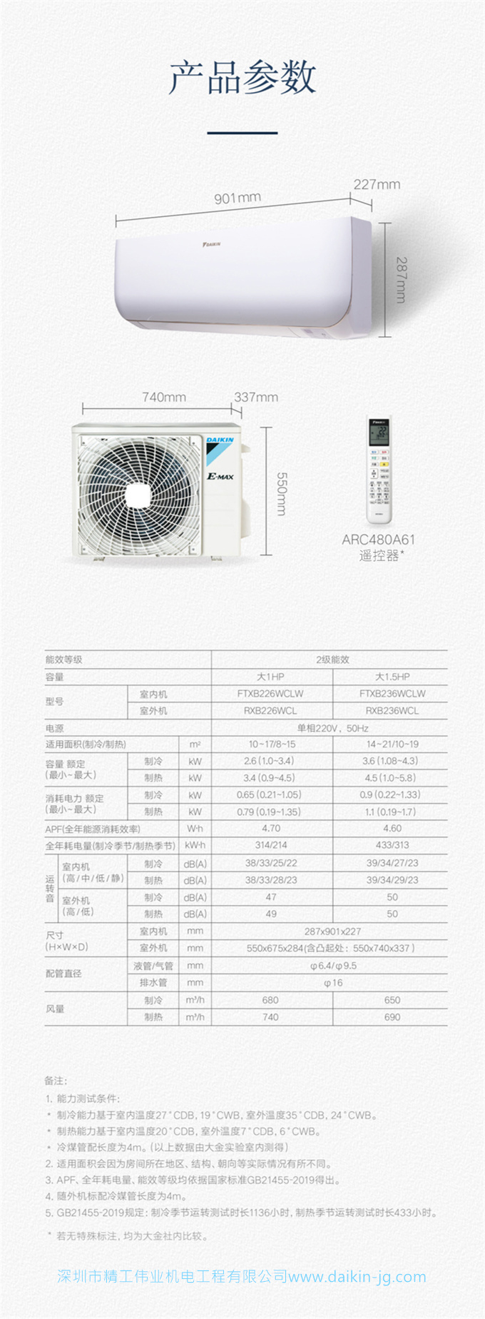 Daikin/大金FTXB236WCLW大1.5匹2級(jí)變頻智能家用靜音空調(diào)壁掛機(jī)(圖12)