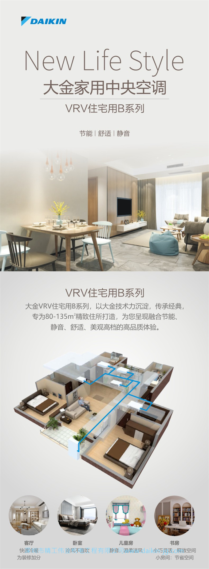 深圳大金中央空調(diào)家用一拖四 5匹變頻多聯(lián)機(jī)VRV-B系列100㎡包安裝(圖1)