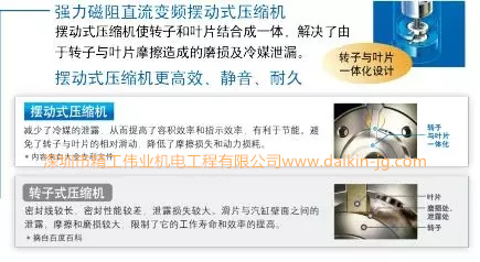 雙壓腔擺動(dòng)式壓縮機(jī)葉片和轉(zhuǎn)子一體化，可以減小轉(zhuǎn)子式壓縮機(jī)由于葉片和轉(zhuǎn)子摩擦造成的摩擦損失和動(dòng)力損失，提高空調(diào)的節(jié)能性