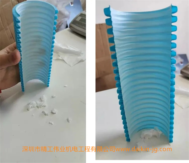 大金新風(fēng)材料，管道內(nèi)壁摩擦毛絨，摩擦生電，鏈風(fēng)產(chǎn)品紙屑不吸附，相對(duì)穩(wěn)定。