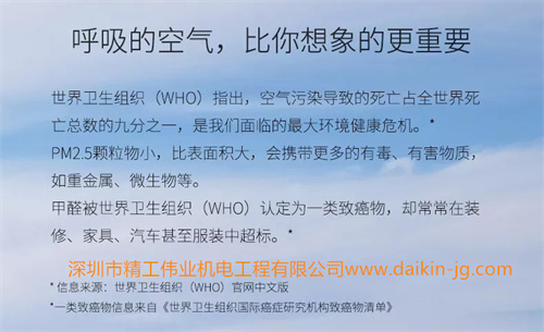 呼吸的空氣，比你想想的更重要！空氣污染導致的死亡占全世界死亡總數(shù)的9分之一。是我們面臨的最大環(huán)境健康危機。 PM2.5顆粒物小，比表面積大，會攜帶更多的有毒、有害物質，如重金屬、微生物等。 甲醛被世界衛(wèi)生組織（WHO）認定為一類致癌物，卻常常在裝修、家具、汽車甚至服裝中超標。